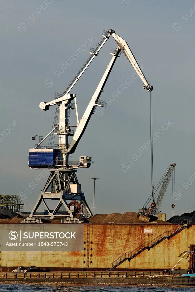 Quay with a loading crane, DK Recycling, formerly Duisburger Kupferhuette smeltery, Hochfeld district, Duisburg, Ruhr area, North Rhine-Westphalia, Ge...