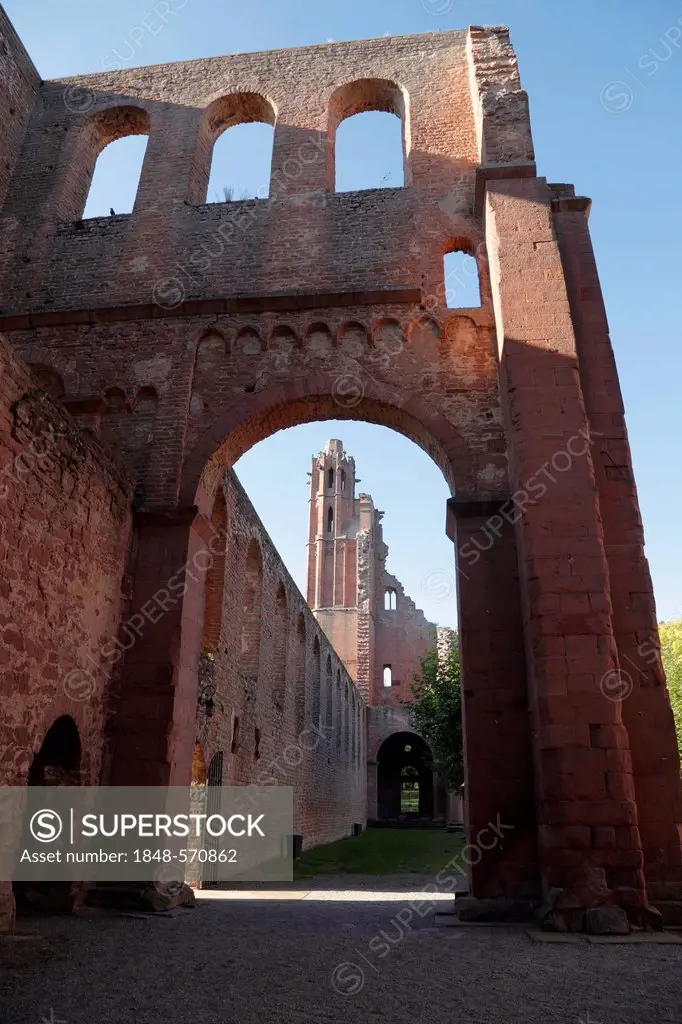 Ruins of the Romanesque basilica of Kloster Limburg an der Haardt Monastery, former Benedictine abbey, Bad Duerkheim, Pfalz Forest, Rhineland-Palatina...