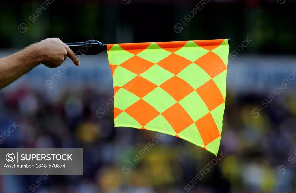 Flag of the assistant referee, Bundesliga football, match between Bayer Leverkusen 0-0 Borussia Dortmund, BVB, Bay Arena, Leverkusen, North Rhine-West...