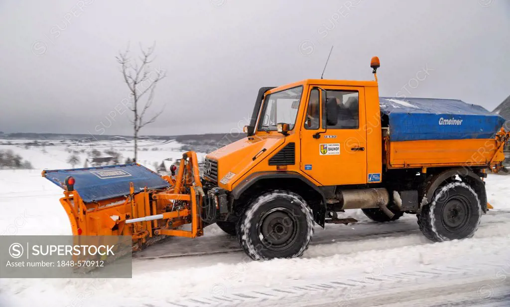 Snow removal in Zinnwald, Saxony, Germany, Europe, PublicGround