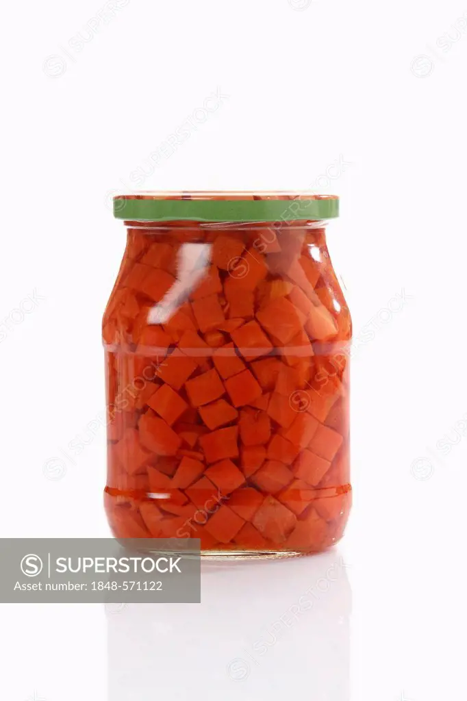 Preserved food, jar of diced carrots