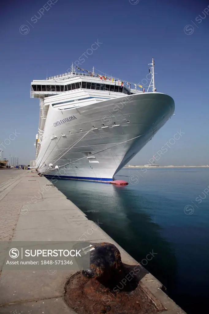 Cruise ship, Costa Favolosa, built in 2011, length 290m, 3000 passengers, in the port of Dubai, United Arab Emirates, Middle East, Asia