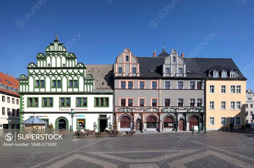 Townhouse and Cranach House on market square, Weimar, Thuringia, Germany, Europe, PublicGround