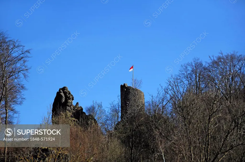 Burgruine Stierberg castle ruins, built in the 12th century, destroyed in 1632 during the Thirty Years' War, Stierberg, Upper Franconia, Bavaria, Germ...
