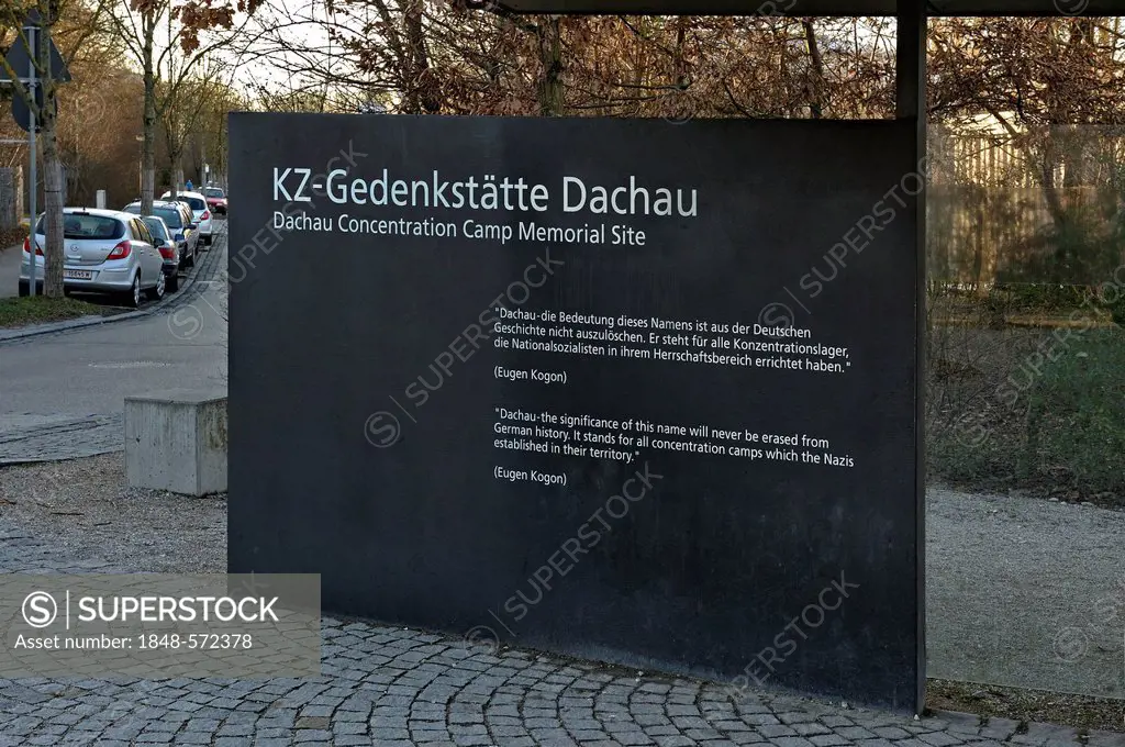 Information board outside the concentration camp, Dachau near Munich, Bavaria, Germany, Europe