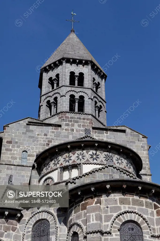 Saint Nectaire, 12th century Romanesque church, Parc Naturel Regional des Volcans d'Auvergne, Auvergne Volcanoes Regional Nature Park, Puy de Dome, Fr...