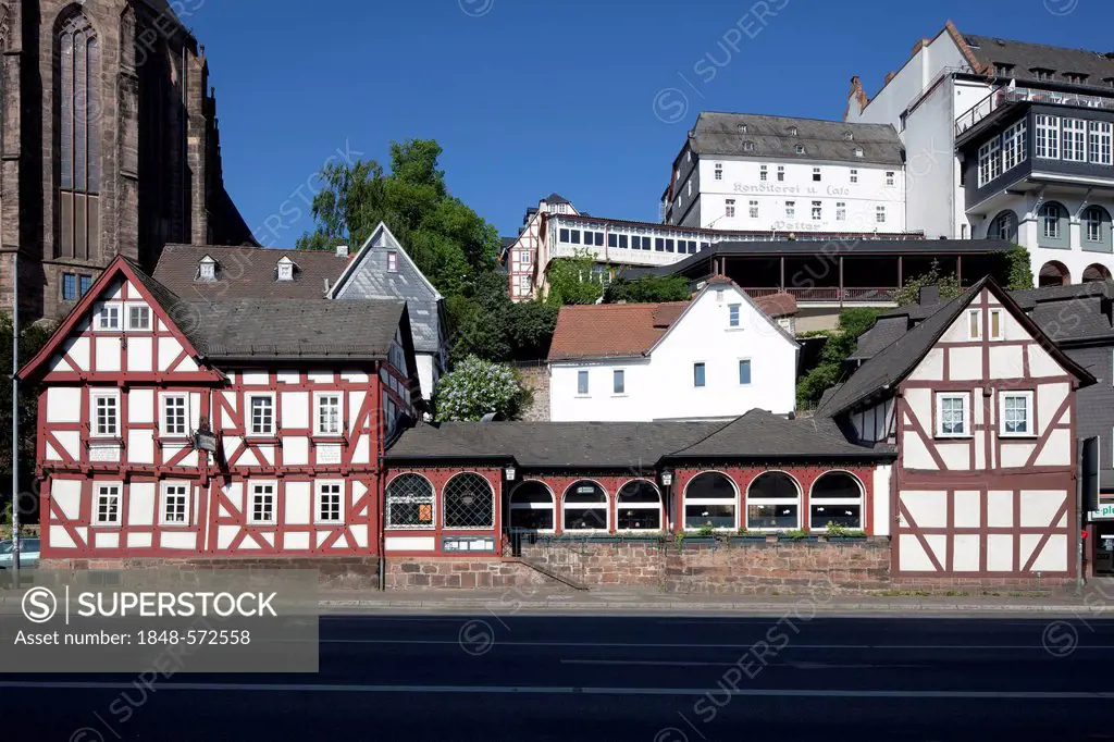 Old brewery, half-timbered house, Lower Town, Marburg, Hesse, Germany, Europe, PublicGround
