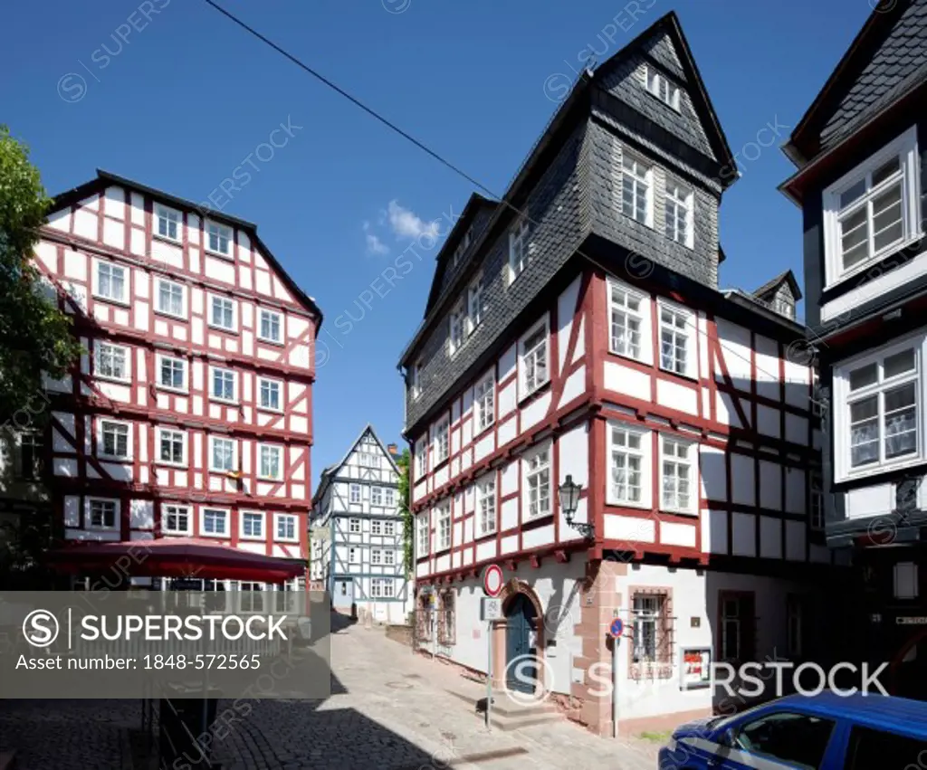 Half-timbered houses in the historic town centre, Marburg, Hesse, Germany, Europe, PublicGround