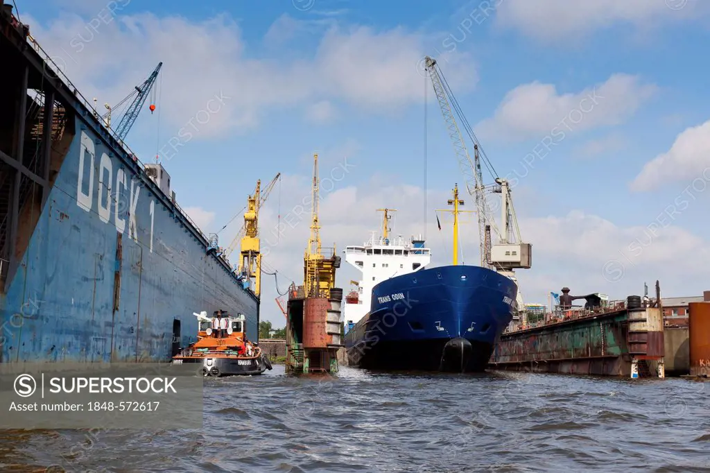 Renovated container ship in a dock, Hamburg, Germany, Europe