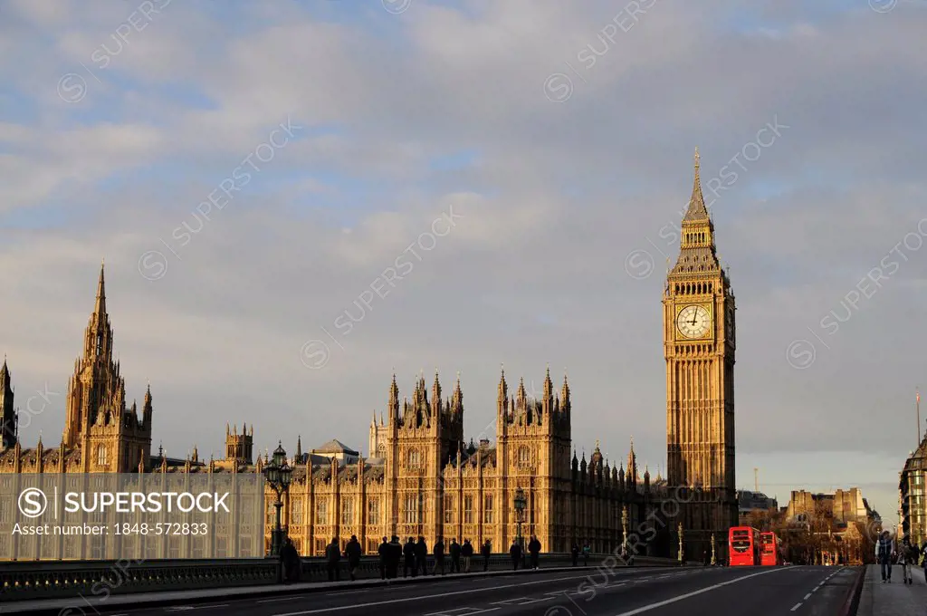 Palace of Westminster with Clock Tower Big Ben, UNESCO Weltkulturerbe, Westminster Bridge, London, United Kingdom, South England, England, United King...