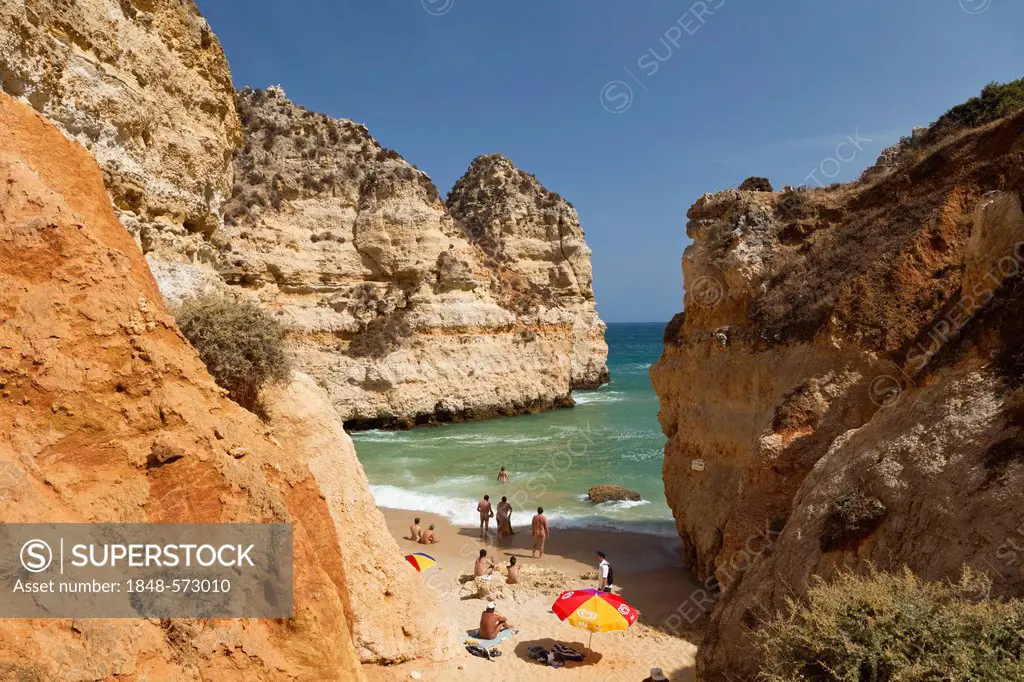 Nudist beach near Lagos, Atlantic coast, Algarve, Portugal, Europe
