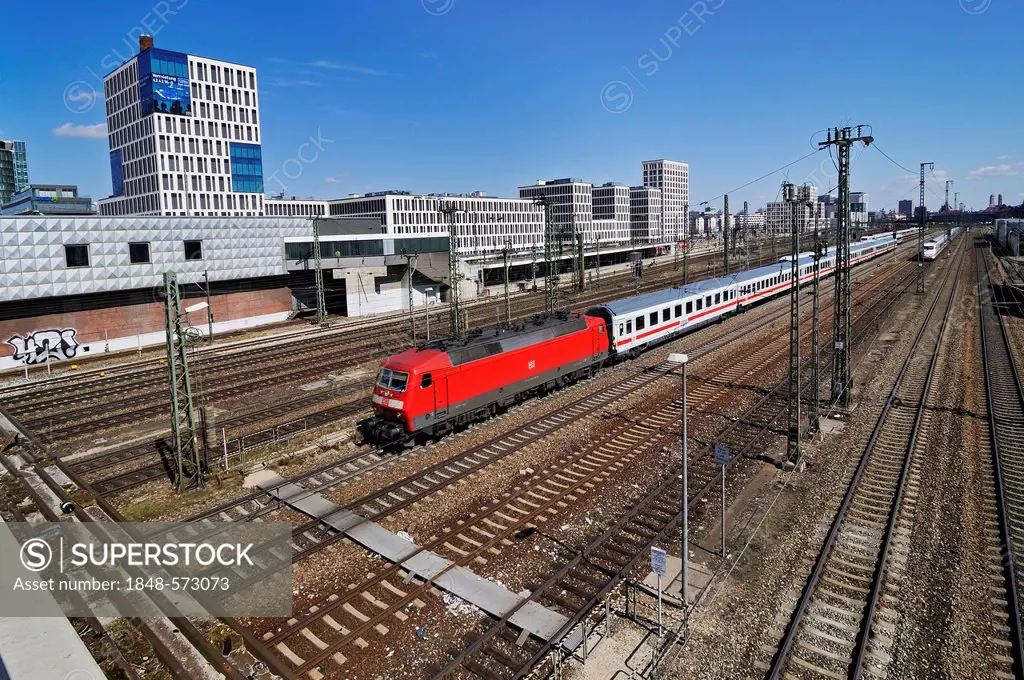 Trackage or railway tracks near Donnersbergerbruecke bridge, Munich, Bavaria, Germany, Europe