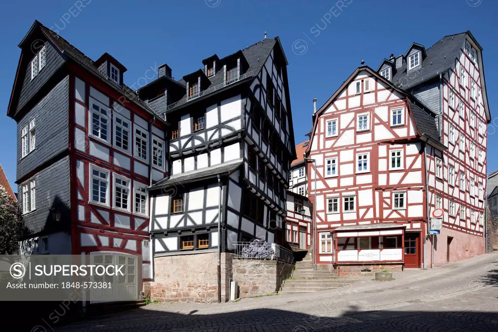 Half-timbered houses in the historic town centre, Marburg, Hesse, Germany, Europe, PublicGround