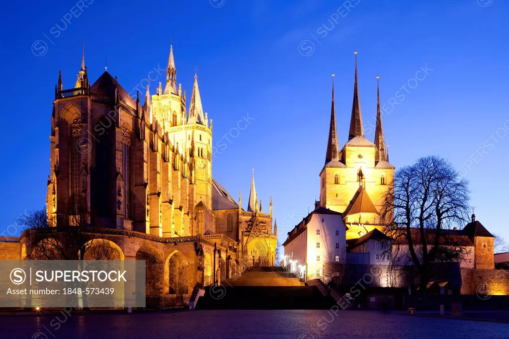 Mariendom, Erfurt Cathedral or St Mary's Cathedral and Severikirche church, Erfurt, Thuringia, Germany, Europe, PublicGround