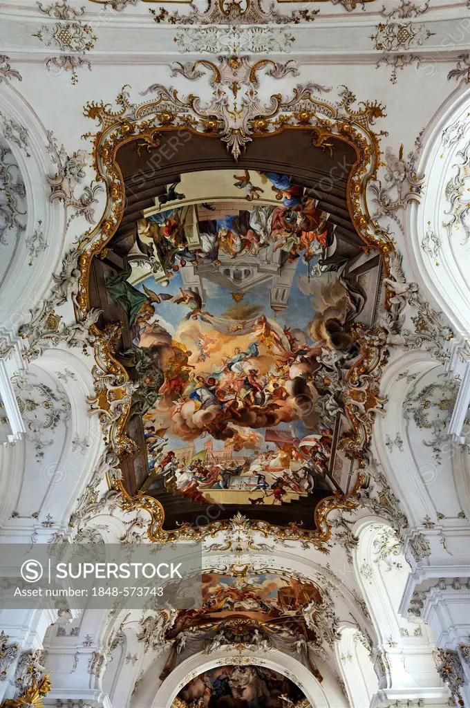 Ceiling fresco, Marienmuenster-Mariae-Himmelfahrt church, Diessen on Lake Ammer, Bavaria, Germany, Europe