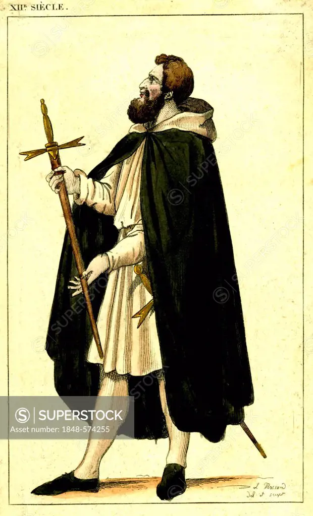 Templar servant or squire, historical illustration, 1852