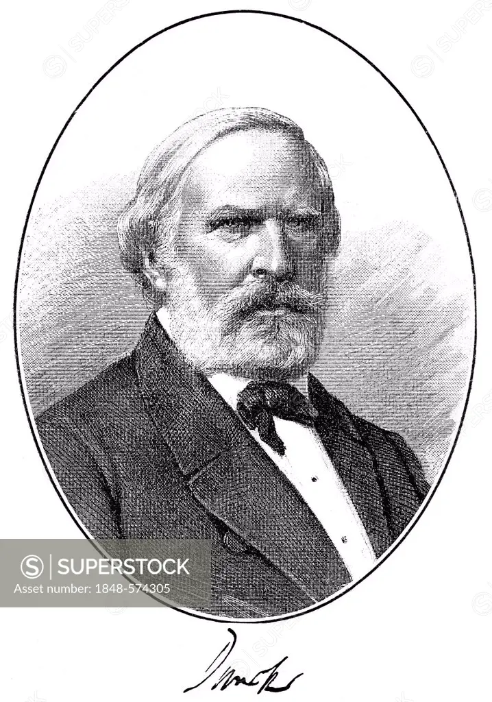 Historical print, portrait of Maximilian Wolfgang Duncker, 1811 - 1886, German historian and politician, from the Illustrated History of German Nation...