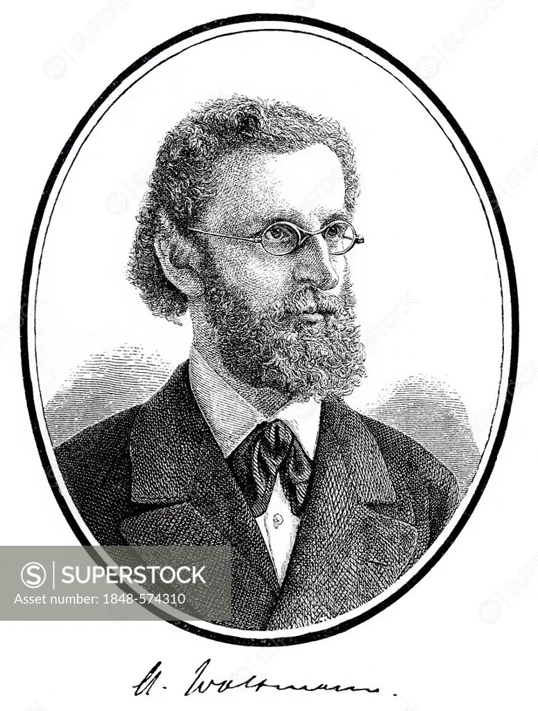 Historical print, 1880, portrait of Alfred Woltmann, 1841 - 1880, German art historian, from the Illustrated History of German National Literature, by...