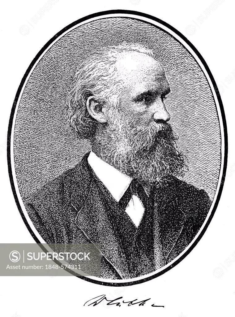 Historical print, portrait of William Luebke, 1826 - 1893, German art historian, from the Illustrated History of German National Literature, by Gustav...