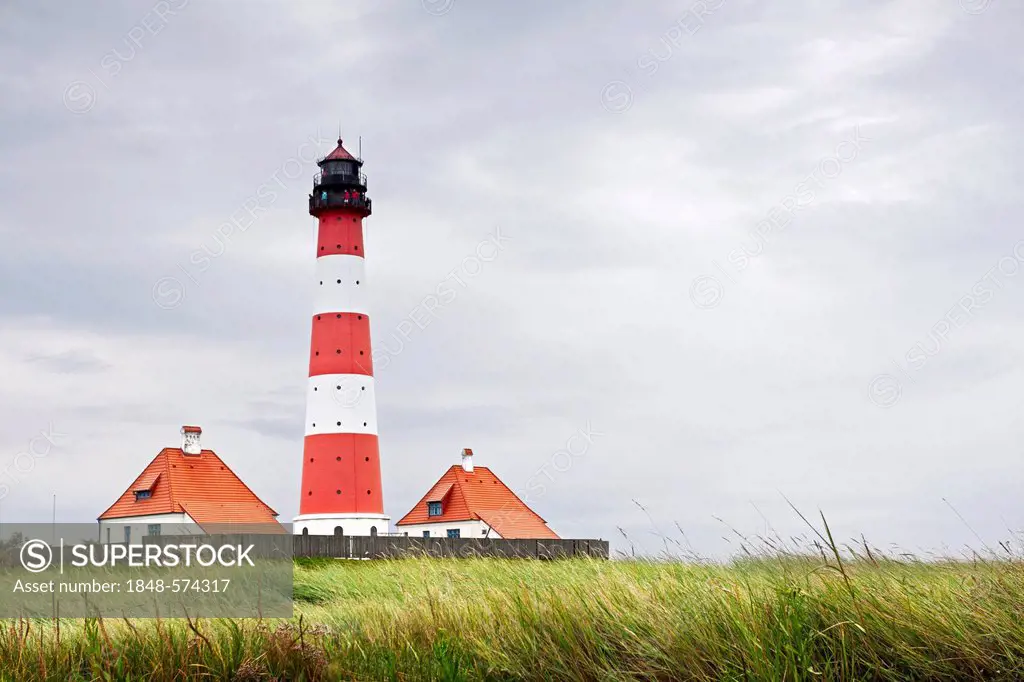 Westerheversand Lighthouse on the Eiderstedt Peninsula, North Frisia, Schleswig-Holstein, Germany, Europe