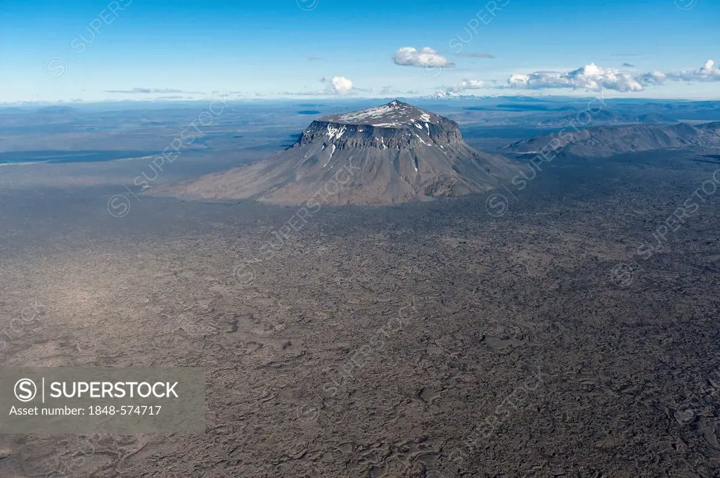 Aerial view, tuya of Herðubreið, a flat-topped, steep-sided volcano, Icelandic Highlands, Iceland, Europe