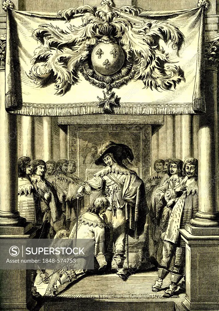 Holy Spirit Order Knights, order foundation by Henri III on 31 December 1578, France, historical illustration, 1863