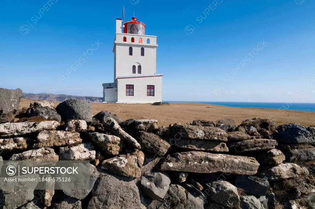 Lighthouse near Dyrhólaey, south coast, Iceland, Europe