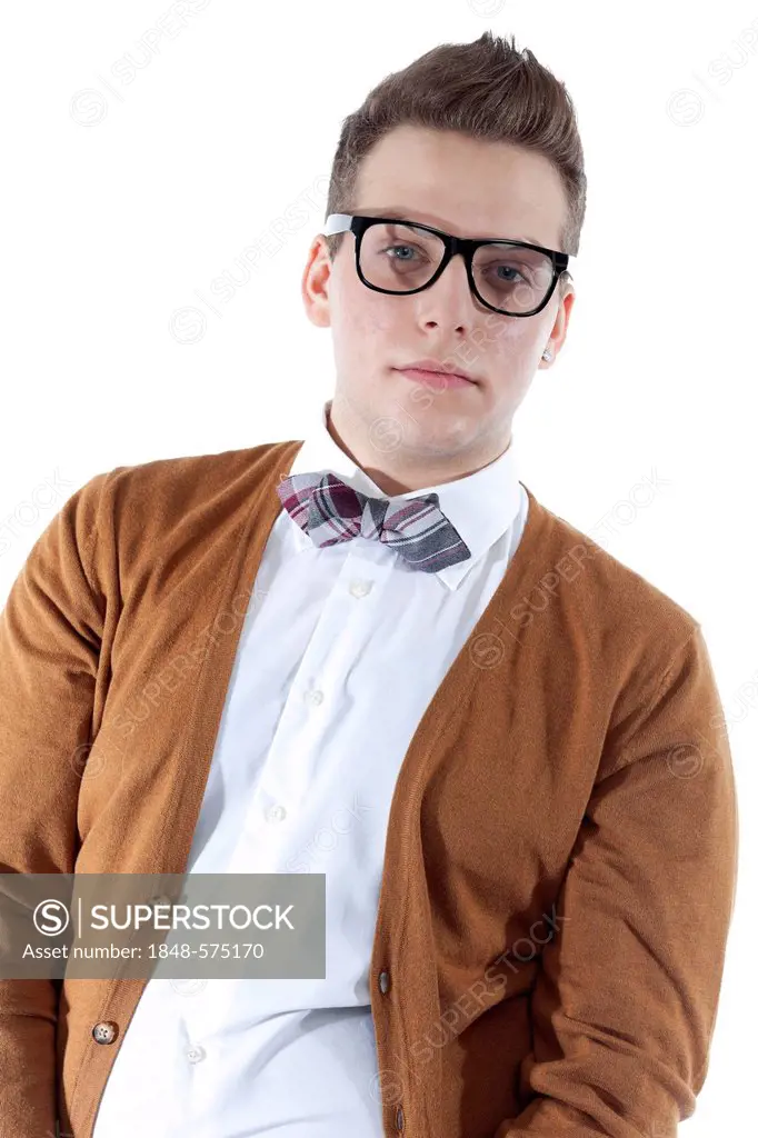 Young man wearing glasses and a bow tie, portrait