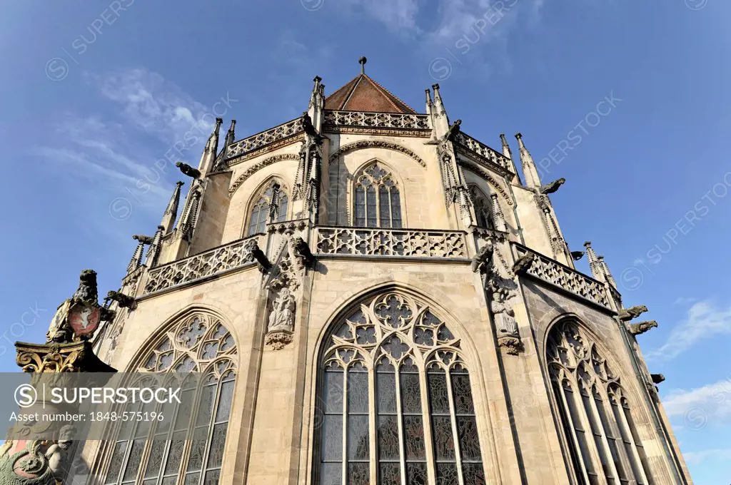 Holy Cross Minster, view from the east, built between 1210 and 1230, Schwaebisch Gmuend, Baden-Wuerttemberg, Germany, Europe