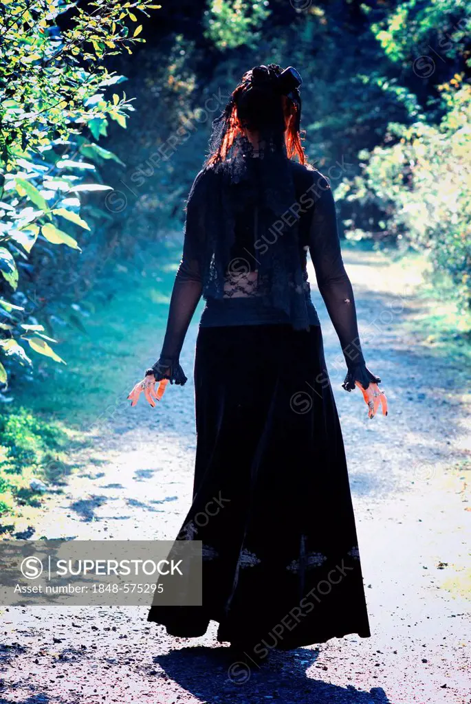 Woman, Gothic, walking in the forest