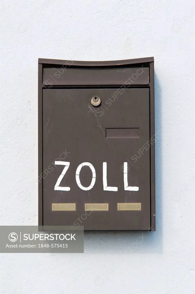 Mailbox on a facade with the words Zoll, German for customs, Travemuende, Schleswig-Holstein, Germany, Europe