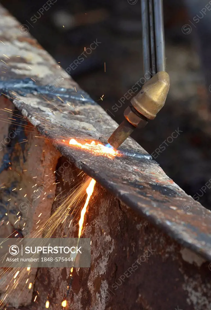 Welding torch cutting metal, Germany, Europe