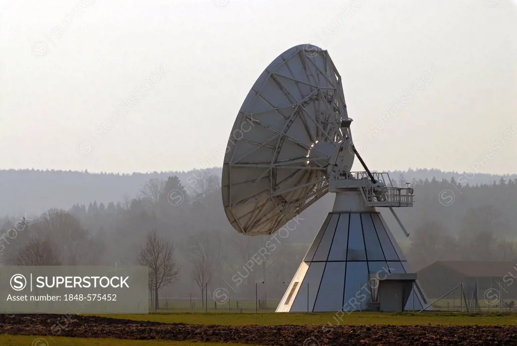 Satellite dish of Erdfunkstelle Raisting, satellite earth station, Upper Bavaria, Germany, Europe