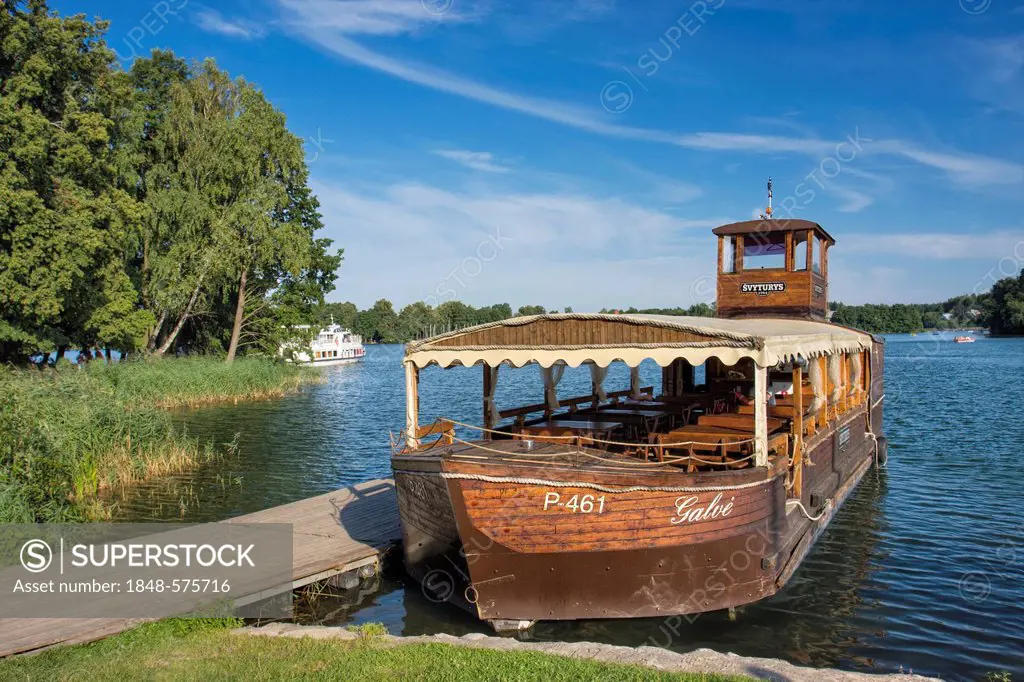 Boat on Galve Lake near Trakai Island Castle, Trakai Historical National Park, Lithuania, Europe
