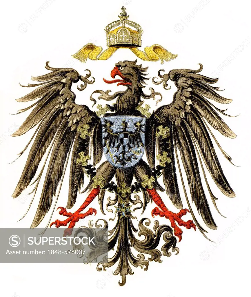 Historical graphic representation, coat of arms, German imperial eagle, imperial symbols of the German Empire from 1888 to 1918, 19th Century, from Me...