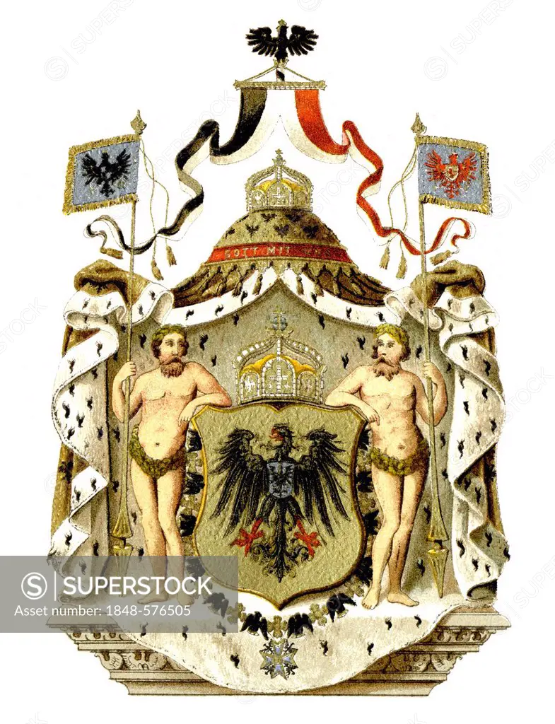 Historical graphic representation, coat of arms, symbol of the German Empire, great Imperial coat of arms of the German Emperor, 19th Century, from Me...
