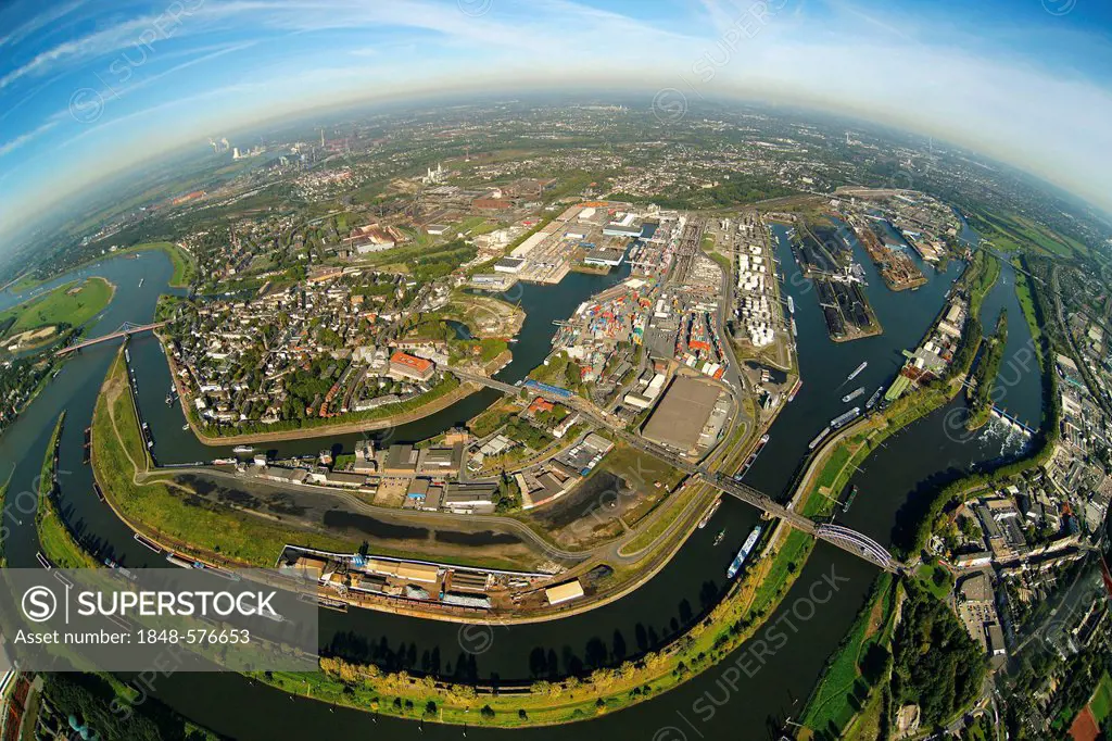 Aerial view, port of Duisburg, Duisport, container port, coal dock, Ruhr river, Rhine, Ruhrort quarter, Duisburg, Ruhr Area, North Rhine-Westphalia, G...