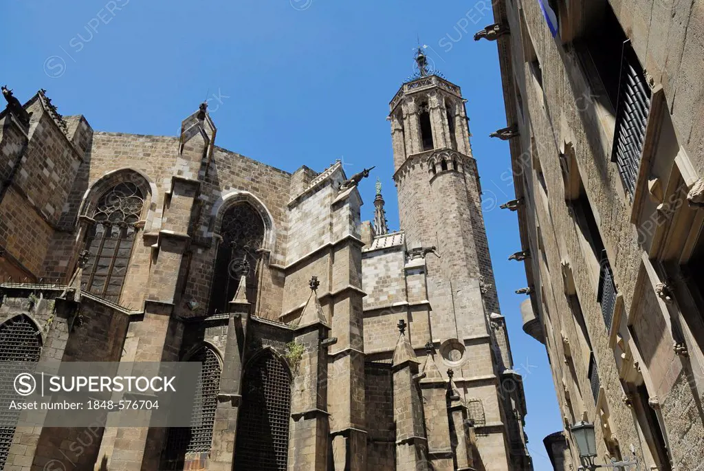 La Catedral de la Santa Creu i Santa Eulalia, Cathedral of the Holy Cross and Saint Eulalia, Gothic Quarter, Barri Gòtic, Barcelona, Catalonia, Spain,...