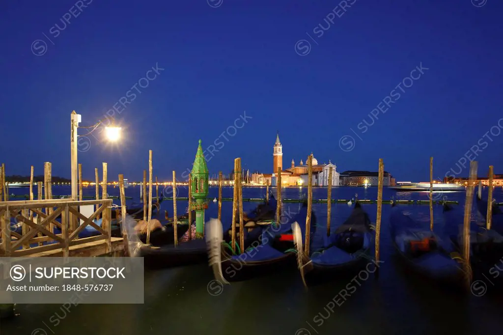 San Giorgio Maggiore, gondolas, promenade of Riva degli Schiavoni, Venice, Italy, Europe