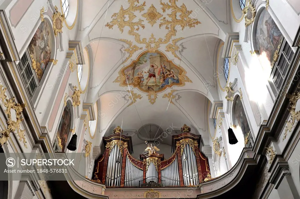 Organ area, organ, Peterskirche church, St. Peter's Church, Munich, Bavaria, Germany, Europe
