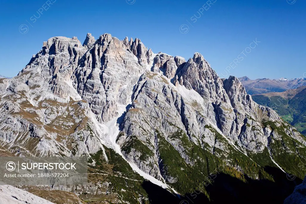 Mt Dreischusterspitze or Punta dei Tre Scarperi, Sassovecchio valley, Hochpustertal valley or Alta Pusteria, Sexten, Dolomites, South Tyrol, Italy, Eu...
