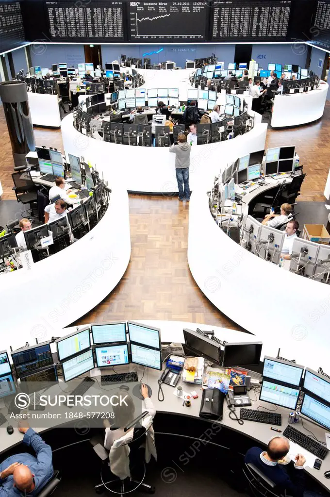 Trading floor of Frankfurter Wertpapierboerse, Frankfurt Stock Exchange, Deutsche Boerse AG, Frankfurt am Main, Hesse, Germany, Europe