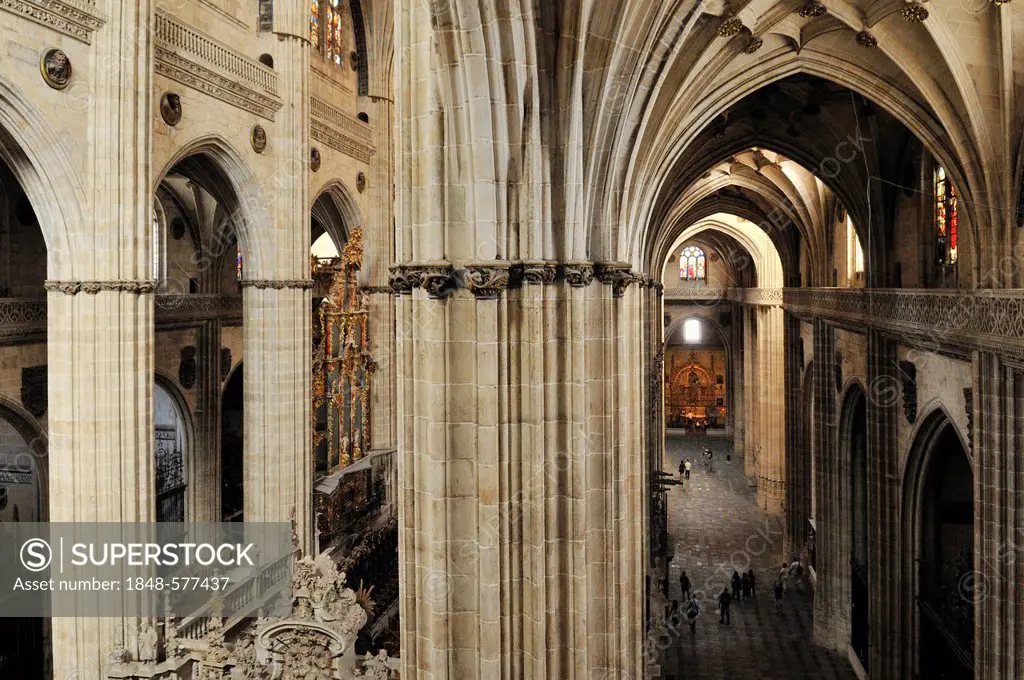 Interior of the gothic cathedral of Salamanca, Unesco World Heritage Site, Castilla y Leon, Castile and Leon, Spain, Europe