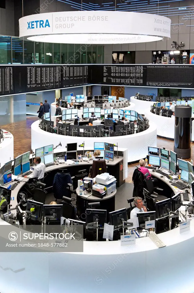 Trading floor of Frankfurter Wertpapierboerse, Frankfurt Stock Exchange, Deutsche Boerse AG, Frankfurt am Main, Hesse, Germany, Europe