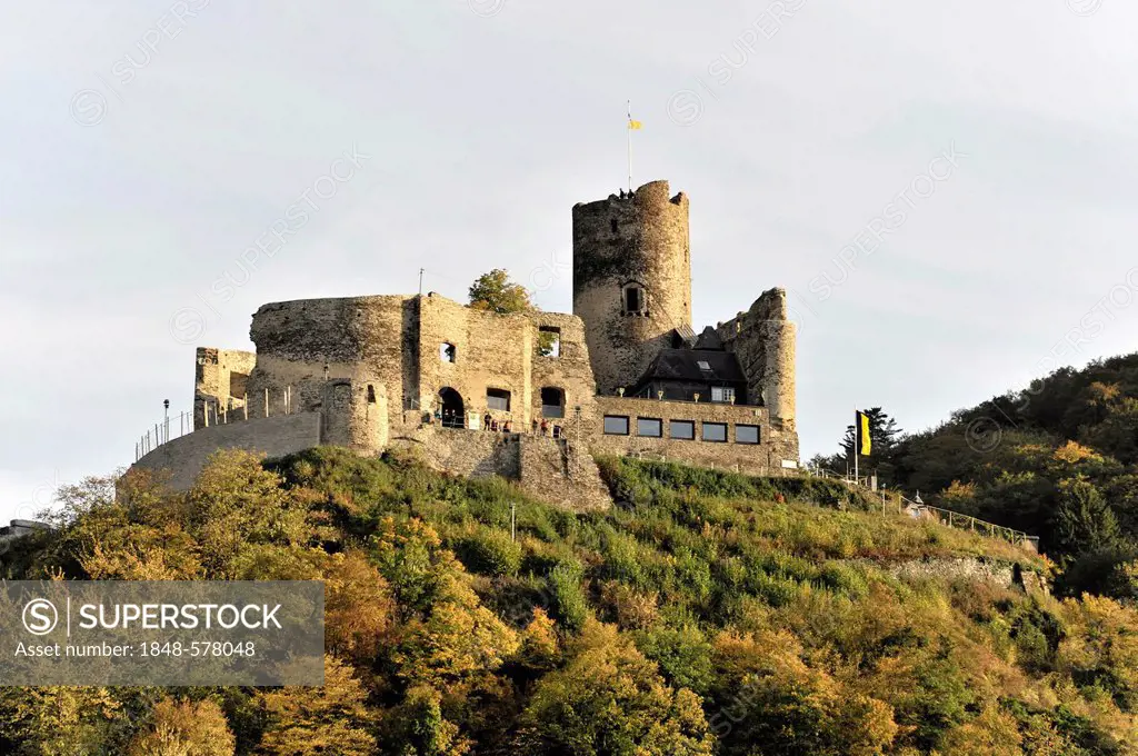 View towards Burg Landshut Castle, hilltop castle, Bernkastel-Kues, Bernkastel-Wittlich district, Middle Mosel, Rhineland-Palatinate, Germany, Europe