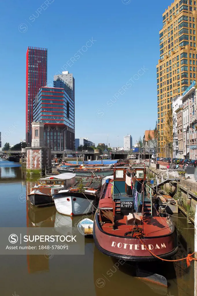 High-rise buildings, apartment buildings on the canal, Rotterdam, Holland, the Netherlands, Europe