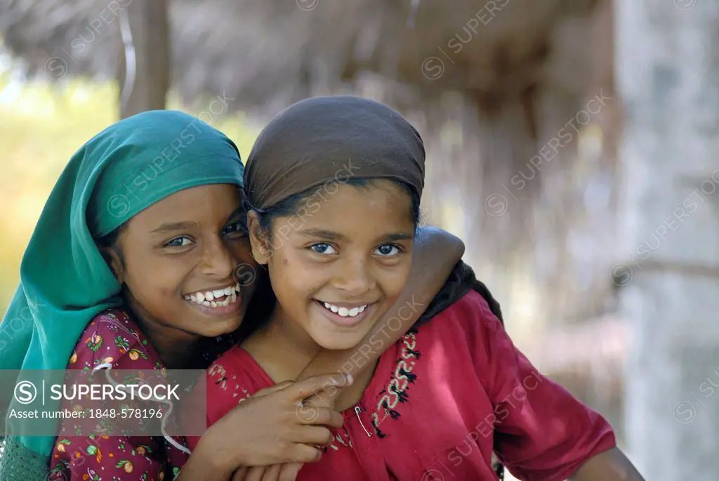 Muslim girls, Bangaram Island, Lakshadweep or Laccadive Islands, Arabian Sea, South India, India, Asia
