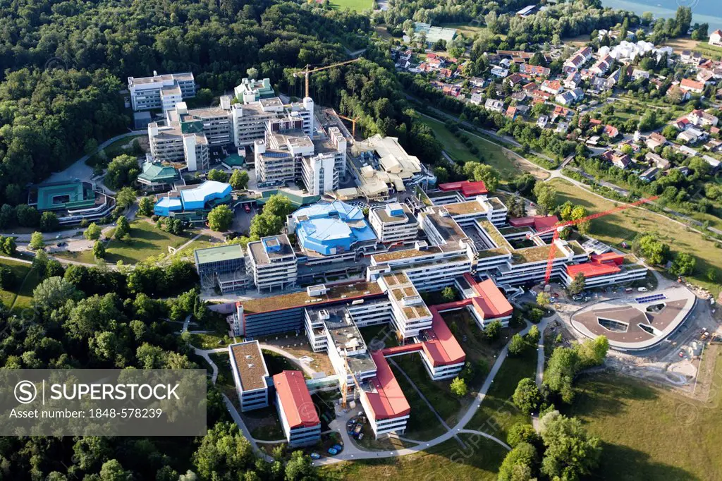 Aerial view, University of Konstanz, towards Konstanz-Egg and Lake Constance, Konstanz, district of Konstanz, Baden-Wuerttemberg, Germany, Europe