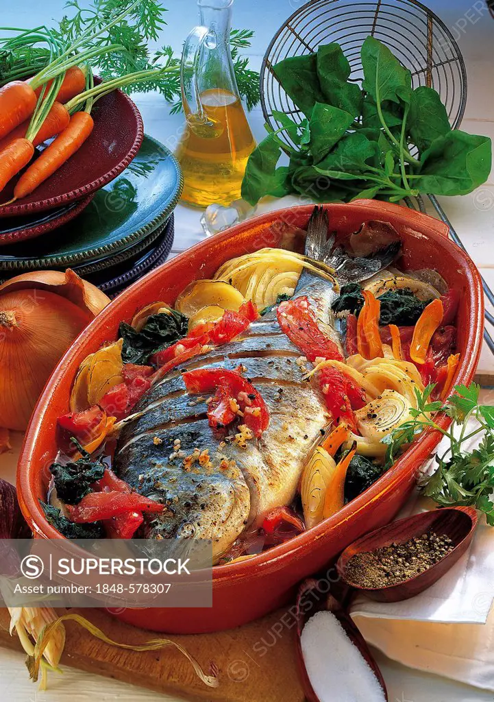 Bream with vegetables, Spain