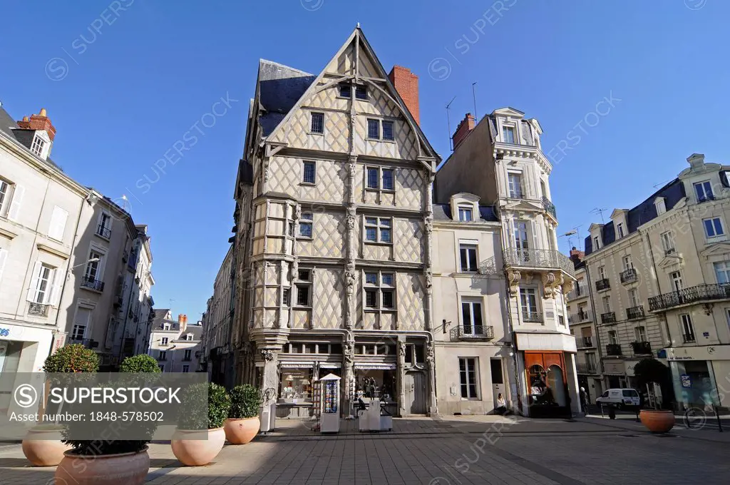 Maison d'Adam, House of Adam, the oldest building in the city, Place Sainte Croix square, Angers, department of Maine-et-Loire, Pays de la Loire, Fran...